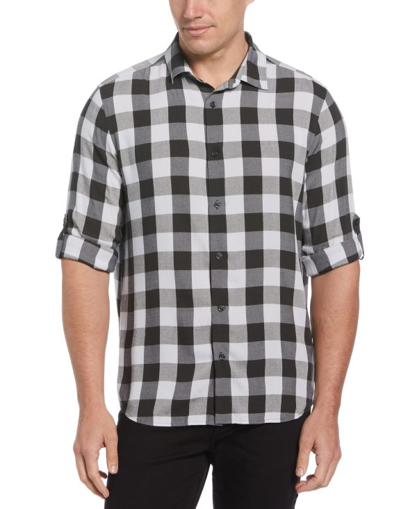 Untucked Roll Sleeve Dobby Plaid Shirt Online now